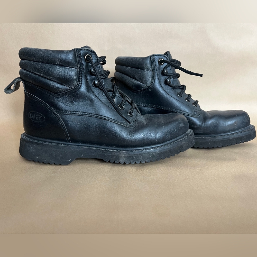 Black Steel Toe Lace-Up Boots - Gently Broken In